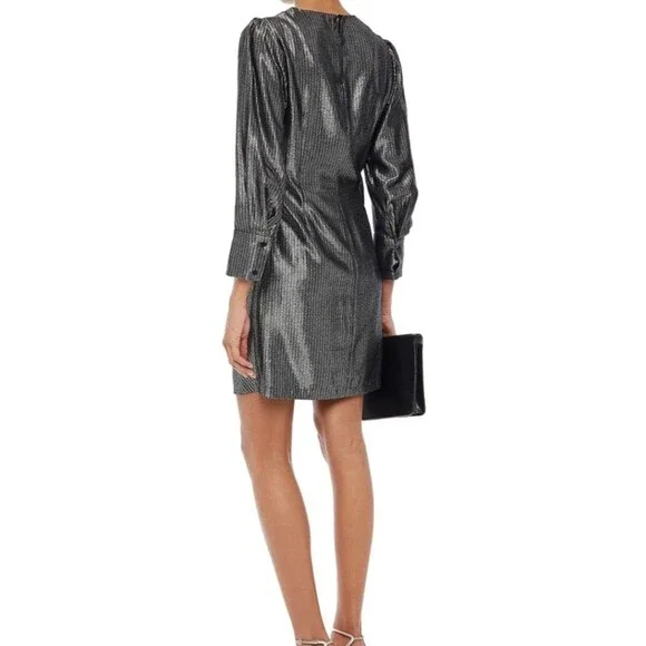 Maje Draped Lame Silver/Grey Metallic Mini Dress Women's Size 36 Party  Cocktail